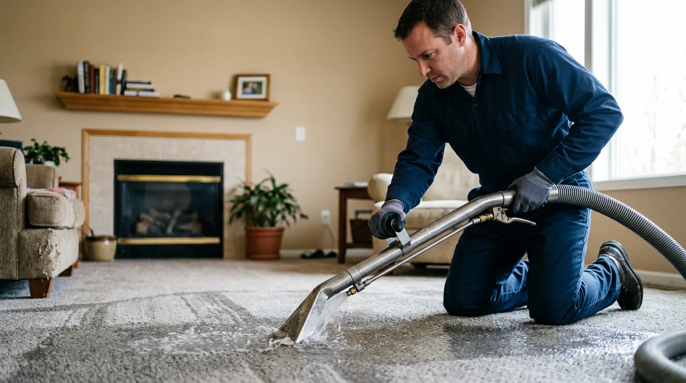 Water damage restoration technician working near Lawrence, MA